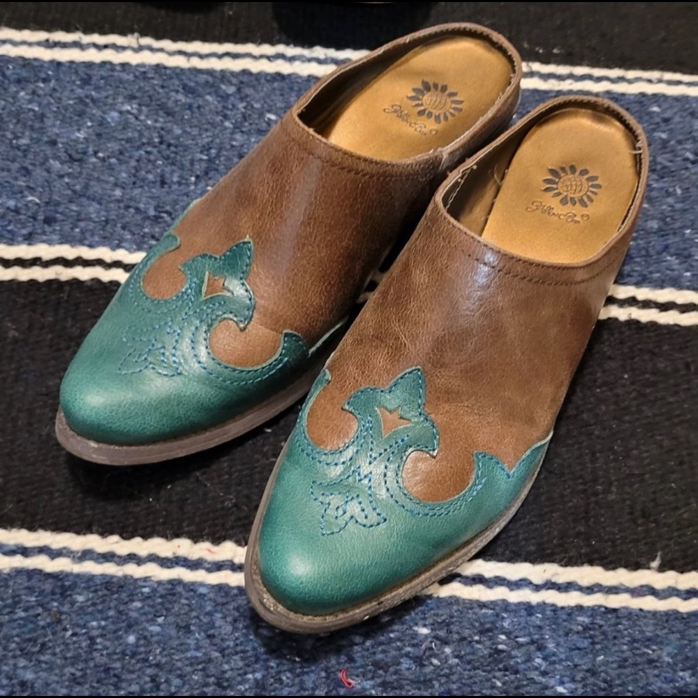 Womens western mules turquoise and brown